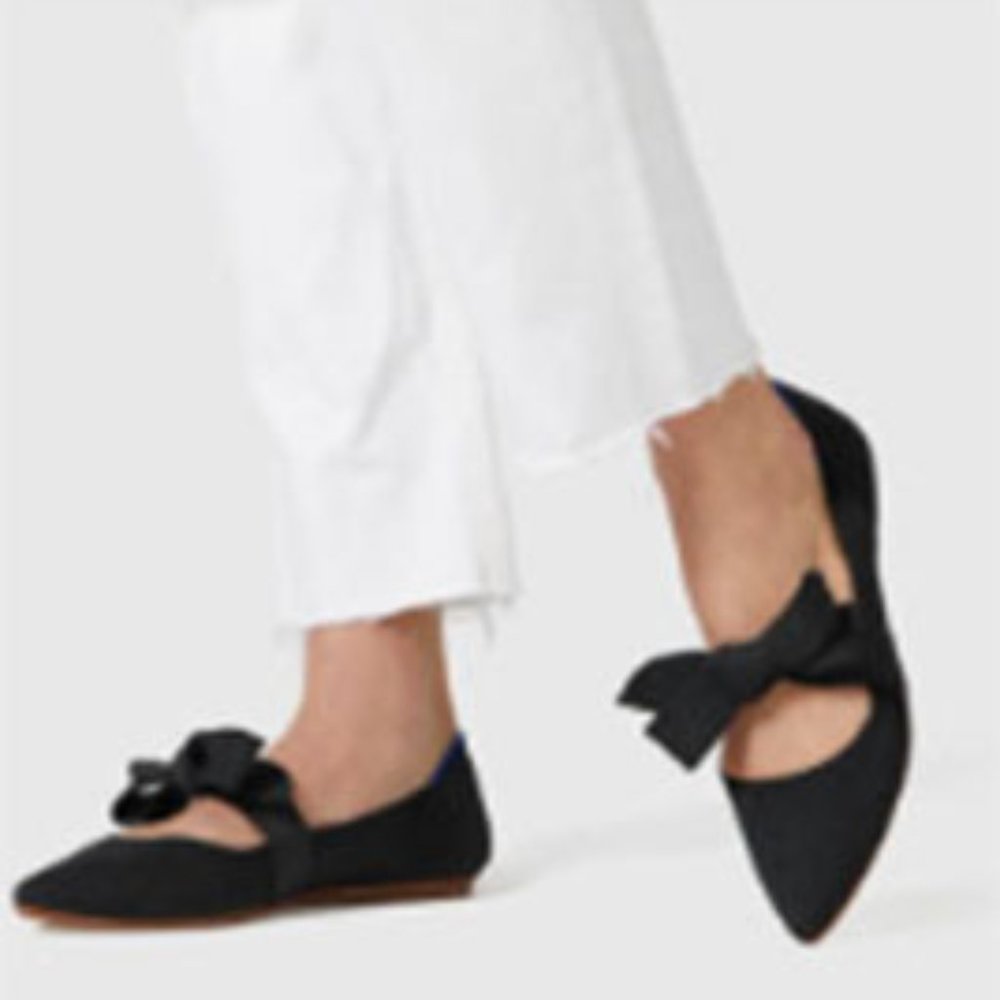 Rothy's Mary Jane Bow Tie Ballet Flat Point Shoes - Black SIZE 10